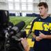 Michigan offensive lineman Taylor Lewan smiles as he speaks during a press conference at the Al Glick Fieldhouse on Monday, August 5, 2013. Melanie Maxwell | AnnArbor.com